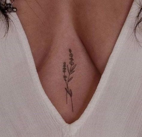 Sternum Women’s Tattoo, Tattoos Inbetween Breast Flower, Small In Between Breast Tattoo, Tattoo Ideas In Between Breast, Small Cleavage Tattoos Women, Chest Tattoo Female Flower, Middle Of Breast Tattoo For Women, Cute Underboob Tattoo, Tattoo Between Breast Women