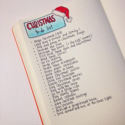 And so it begins!!! It's 44 days till Christmas, so I thought I'd better start planning and organising  I started with a to-do list of all the things I want to do with my family. Any more ideas??? Have you started planning yet? #tombowdualbrushpens #christmas #christmastodolist #bulletjournal #bulletjournaljunkies #bulletjournalcommunity #leuchtturm1917 #santashat #xmas Diy Bullet Journal, Christmas Spread, Bullet Journal Christmas, December Bullet Journal, Christmas To Do List, Bullet Journal Set Up, Christmas Bucket List, Christmas Bucket, Bujo Ideas