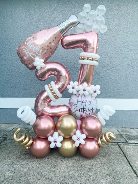 Small Number Balloon Bouquet, 21st Balloon Bouquet, 21 Birthday Balloon Bouquet, Pink Balloon Arrangements, Champagne Balloon Bouquet, 21 Balloon Bouquet, Balloon Arrangements Birthday, Bobo Balloon Bouquet, Pink Balloon Bouquet