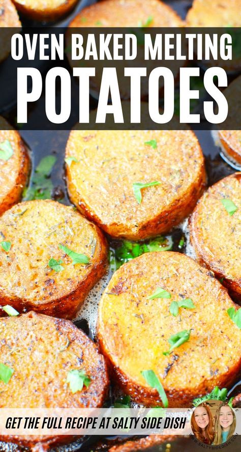 Oven Potato Slices, Sliced Russet Potato Recipes Baked, Russet Potato Oven Recipes, Melted Potatoes Recipe, Potato Coins Baked, Potato Recipes Using Russet Potatoes, Potato Casserole No Cheese, Sheet Pan Sliced Potatoes, Oven Sliced Potatoes Recipes