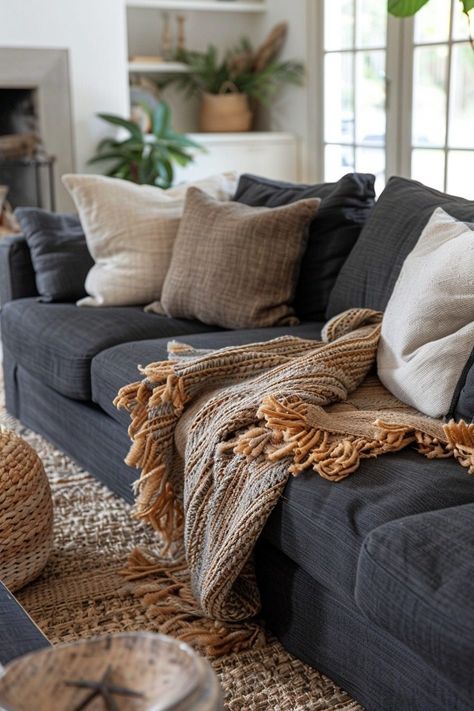 29 Dark Grey Couch Living Room Ideas for Sophisticated Style 29 Living Room Inspiration Dark Gray Couch, Decorating With Dark Grey Couch, Dark Grey Couches Living Room Ideas, Cozy Living Rooms Dark Couch, Farmhouse Living Room Dark Couch, Dark Grey Couch Living Room Decor, Dark Gray Couch Pillow Ideas, Living Room Dark Grey Couch, Couch Color Ideas