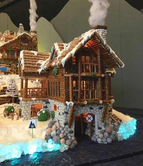 Huge Gingerbread House Ideas, Gingerbread Pathway, Gingerbread House Extreme, Cool Gingerbread Houses Ideas, Lake House Gingerbread House, Christmas Movie Themed Gingerbread House, Gingerbread House Add Ons, Edible Trees Gingerbread Houses, Architecture Gingerbread House