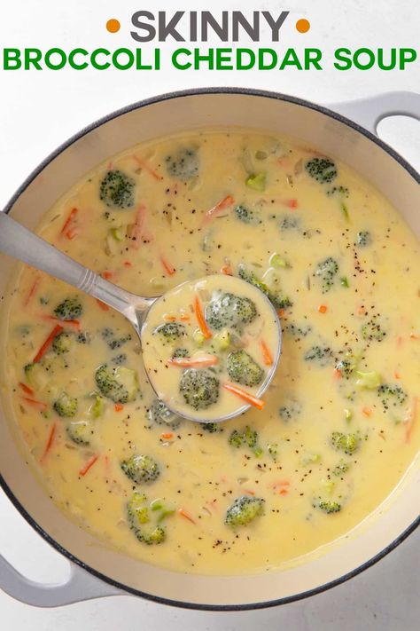 You'll never miss the extra fat in this lightened up version of broccoli cheddar soup using reduced fat ingredients! Healthy Broccoli Cheese Soup, Broccoli Soup Healthy, Low Calorie Soup Recipe, Low Fat Soups, Cheesy Broccoli Soup, Cheddar Soup Recipe, Low Calorie Soup, Cream Of Broccoli Soup, Broccoli Soup Recipes