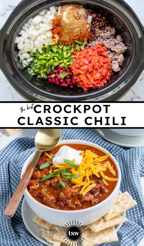 Homemade Chili Crockpot, Wispy Bob, Crock Pot Chili, Classic Chili Recipe, Classic Chili, Best Chili, Best Chili Recipe, Chili Recipe Easy, Crockpot Chili