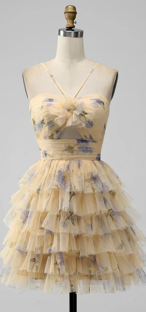 Elegant Halter A-line Tulle Homecoming Dresses Online, HD0743 – RomanBridal Homecoming Dresses Yellow, Hoco 2024, Printed Prom Dresses, Lovely Partner, Mini Prom Dresses, Floral Prom Dresses, Hoco Dress, Tulle Homecoming Dress, Dress Up Day