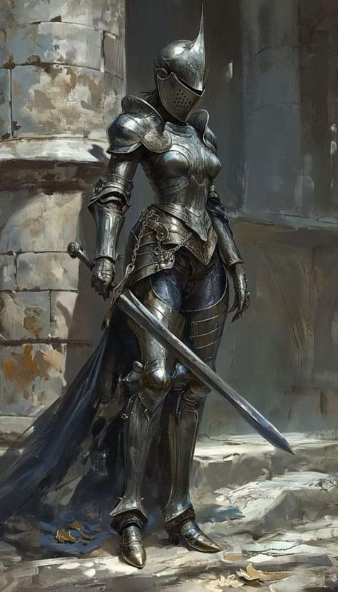 Pose For Painting, Female Medieval Armor, Female Armor Art, Female In Armor, Knight Armor Female, Knight Woman Art, Woman In Armour, Woman Knight Art, Armor Concept Design