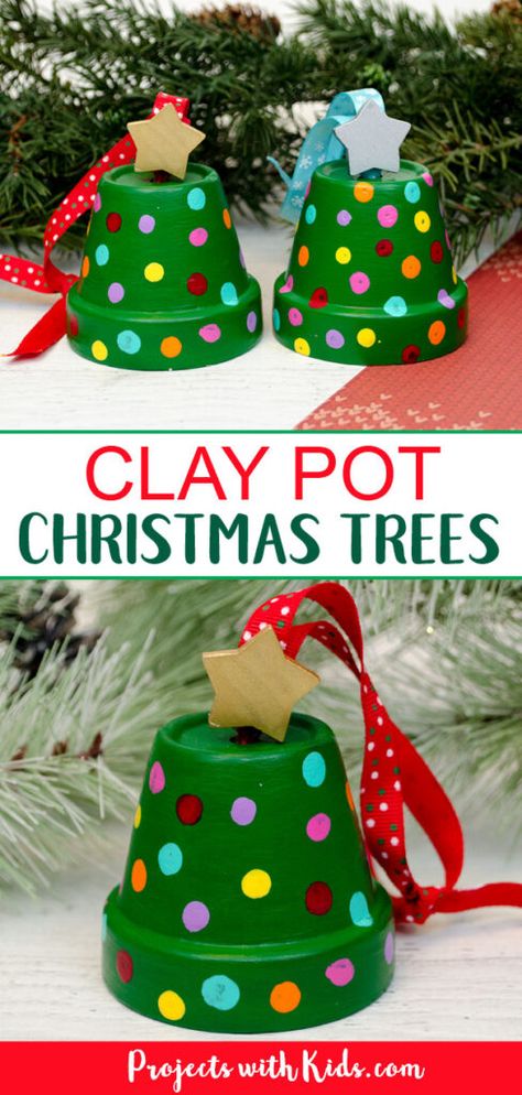 Potted Christmas Trees, Easy Christmas Ornaments, Ornament Craft, Clay Pot Crafts, Preschool Christmas, Easy Christmas Crafts, Fun For Kids, Christmas Ornament Crafts, Clay Pot