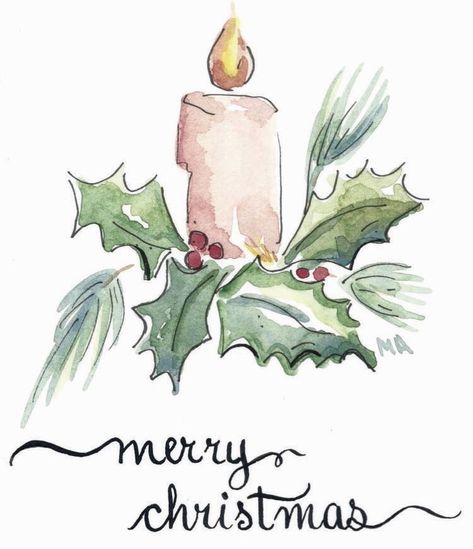 Christmas Watercolor Pencil Art, Christmas Gnomes Watercolor Painting, Advent Candles Drawing, Christmas Candle Watercolor, Watercolor Christmas Candles, Easy Christmas Watercolor Paintings, Advent Calendar Drawing, Christmas Card Art Ideas, Paintings For Christmas