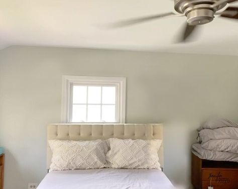 Faux Window Behind Bed, Small Window Above Bed Ideas, Bedroom Ideas With One Window, Small Window Over Bed, Window Not Centered Behind Bed, King Bed With Window Behind It, Window At Head Of Bed, Bed In Front Of Window No Headboard, Small Window Bedroom Ideas