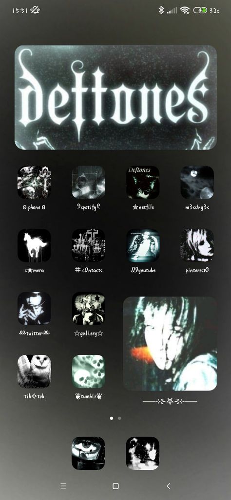 Deftones Medium Widget, Deftones Themed Phone, Deftones Widget Ideas, Rockstar Phone Layout, Deftones Iphone Wallpaper, Deftones App Icon, Deftones Home Screen, Deftones Roblox Decal, Deftones Phone Layout