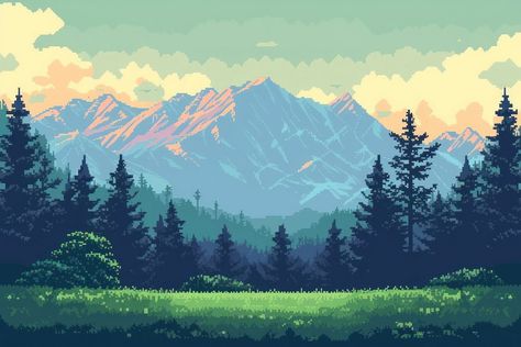 Alps cut pixel wilderness landscape mountain. | premium image by rawpixel.com / nywthn Pixel Art Mountain Landscapes, Pixel Art Scenery Landscapes, Pixel Art Wallpaper Ipad, Pixel Forest Background, Pixel Art Fantasy Landscape, 8 Bit Landscape, Mountain Pixel Art, Landscape Widget, Pixel Art Summer