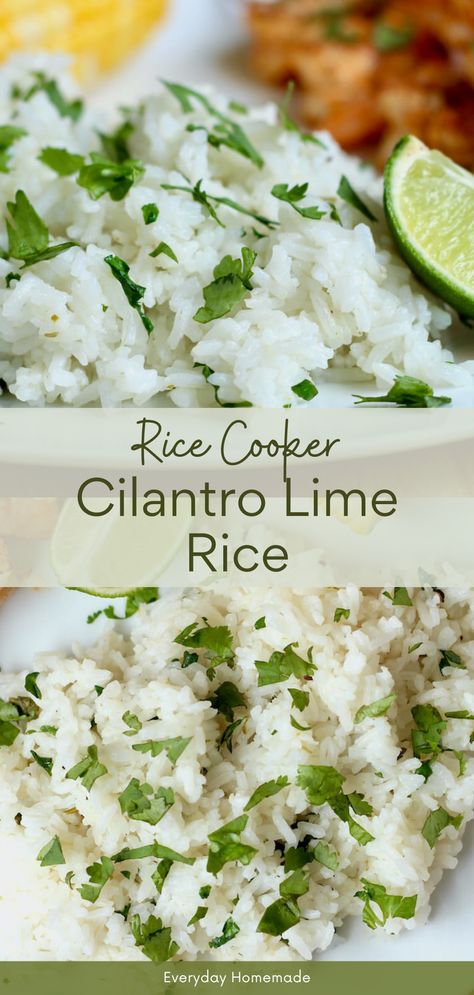 Spice up your summer taco night or Cinco de Mayo party with this easy Rice Cooker Cilantro Lime Rice recipe! Perfect for cookout sides, this homemade dish is quick and fresh, made effortlessly in your rice cooker. Easy Cilantro Rice, Cilantro Lime Brown Rice In Rice Cooker, Rice Cooker Cilantro Lime Rice Recipe, Slow Cooker Cilantro Lime Rice, Like Cilantro Rice, Cilantro Lime Rice With Dried Cilantro, Homemade Cilantro Lime Rice, Flavored Rice Cooker Recipes, Seasoning Rice In Rice Cooker