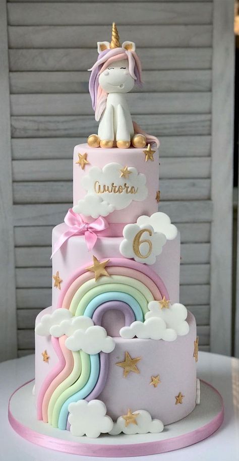 35. 6th Birthday Three Tier Unicorn Birthday Cake When you start planning any party, you want to be creative—whether it is your decoration, dress,... Unicorn Rainbow Cake Birthday, Easy Homemade Birthday Cake, Unicorn Theme Cake, 1st Birthday Cake Designs, Unicorn Rainbow Cake, Unicorn Cake Design, Unicorn Birthday Party Cake, Homemade Birthday Cake, Birthday Cake Decorations