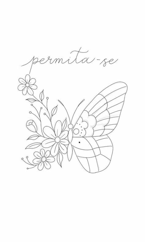 Butterfly Embroidery Template, Small Hand Embroidery Patterns, Embroidery Flower Template, Flower Pattern Embroidery Templates, Flowers And Butterflies Drawing, Dibujos Bordados Ideas, Simple Embroidery Designs Drawings, Flower Embroidery Pattern Free Templates, Embroidery Drawing Pattern