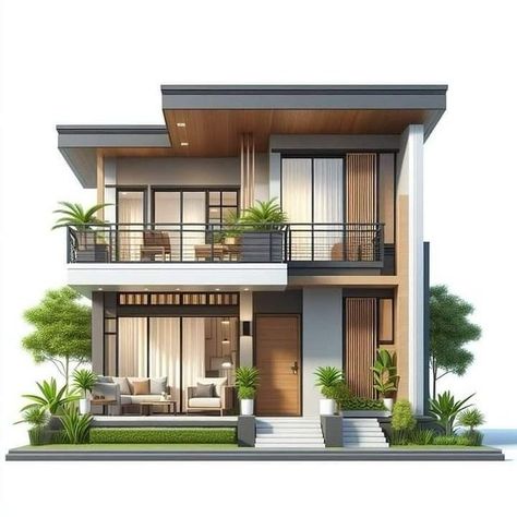 Two Storey House Plans, Small House Blueprints, 2 Storey House Design, House Balcony Design, Two Story House, Modern Small House Design, Small House Design Exterior, Modern Bungalow House, Building House Plans Designs