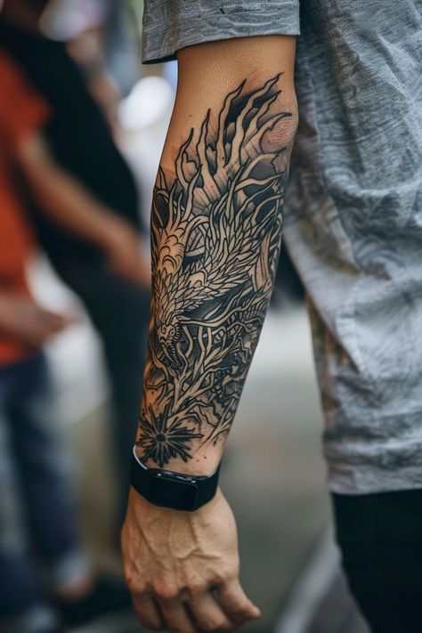 Explore the best meaningful forearm tattoo ideas for men with designs that carry deep significance. Mens Forearm Wrap Around Tattoo, Tattoo Ideas For Men Sleeve Meaningful, Right Forearm Tattoo Men, Men’s Forearm Sleeve, Forearm Sleeve Men, Forearm Tattoos Men Unique, Men Sleeve Tattoo Ideas Unique, Outer Forearm Tattoo Men Unique, Full Forearm Tattoo