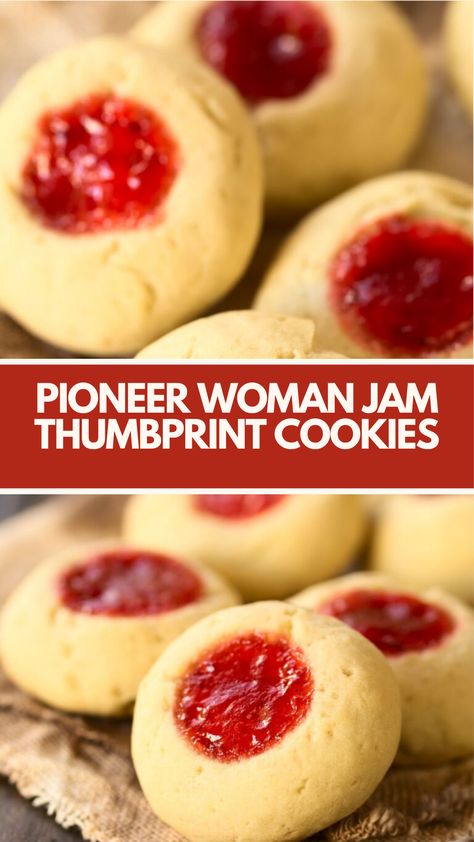 Pioneer Woman Jam Thumbprint Cookies are made with all-purpose flour, salt, unsalted butter, granulated sugar, light brown sugar, egg yolk, vanilla extract, and raspberry jam. Expect to spend 45 minutes for 24 servings. Thumbprint Cookies With Nuts Recipe, Butter Cookie With Raspberry Jam, Jam Jam Cookies Recipes, Jam Butter Cookies, Sugar Thumbprint Cookies, Cookies Made With Egg Yolks, Jam Thumbprint Cookies Easy, Buttery Thumbprint Cookies, Thumbprint Cookies With Pecans