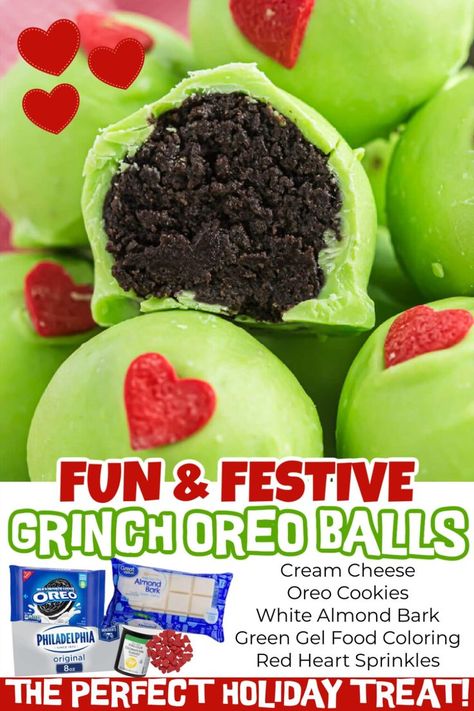 Christmas Desserts Grinch, Oreo Balls Recipe, Christmas Truffles, Grinch Christmas Party, Oreo Balls, Christmas Baking Recipes, Homemade Dessert, The Best Dessert, Christmas Candy Recipes