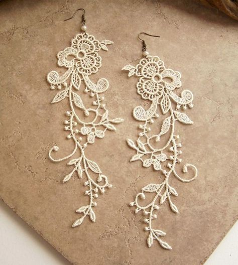 Lace Earrings, Lace Jewelry, Bijoux Diy, Floral Earrings, Ivory Lace, Diy Fashion, Ravelry, Jewelry Inspiration, White Lace