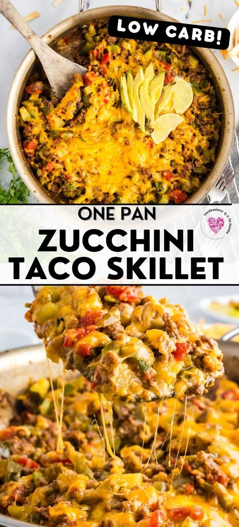 One-Pan Taco Zucchini Skillet Recipe (Low Carb) Healthy Dinner Whole 30, Lean Family Dinners, Healthy Meal Ideas For Dinner Low Carb, Healthy Easy Dinner Low Carb, Zucchini Taco Bowl, Healthy Dinner One Pan, Lean Chicken Meals, Mexican Food Recipes Low Carb, Meal Ideas With Zucchini