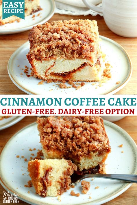 Gluten Free Cinnamon Coffee Cake Muffins, Dairy Free Coffee Cake Recipe, Gluten Free Cinnamon Crumb Cake, Gf Df Coffee Cake, Dairy Free Cinnamon Bread, Gf Coffee Cake Recipes, Gluten Free Cinnamon Coffee Cake, Easy Gluten Free Dairy Free Recipes, Gluten Free Vegan Coffee Cake