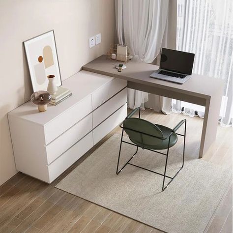 Orren Ellis Atascosa Modern Home Office Expandable Dresser Desk Combo with Drawers & Reviews | Wayfair Vanity And Work Desk Combo, Dresser Desk Combo, Studio Apartment Furniture, Dresser Desk, Big Desk, Garage Storage Cabinets, Best Desk, Kitchen Sale, Apartment Furniture