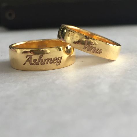 Personalized Name Ring Gold | Name Rings For Men | Named Wedding Rings, Wedding Ring Name Design, Couple Finger Rings Gold, Engagement Rings Couple Engagement Rings Couple Gold, Name Rings Gold For Men, Mens Promise Ring Gold, Copul Rings Design, Name Rings For Men, Boy Ring Design