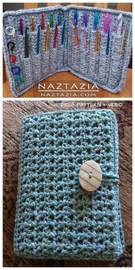 Crochet Hook Holder Case Free Pattern Video Tutorial Crochet Hook Case Free Pattern, Crochet Hook Case Pattern, Crochet Hook Storage, Diy Crochet Hook, Crochet Hook Organizer, Crochet Hook Holder, Crochet Organizer, Crochet Hook Case, Crochet Case