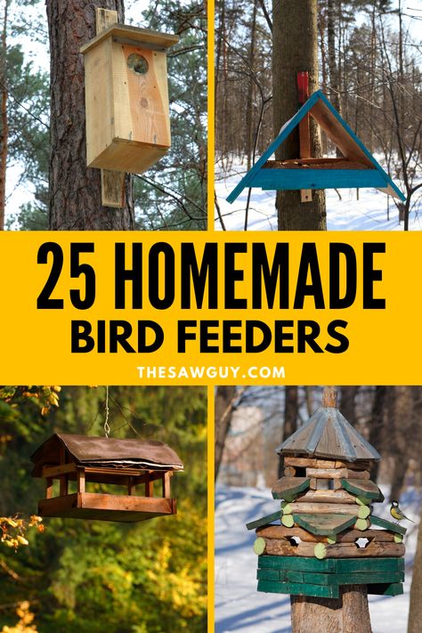 Diy Garden Bird Feeder, How To Make A Bird Feeder Diy, Simple Bird Feeders Wood, Crow Bird Feeder Diy, How To Make A Birdhouse Diy, Fire Station Bird House, Easy To Make Bird Feeders, Home Made Bird Feeders Diy, Fence Bird Feeder Ideas