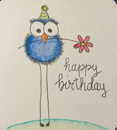 Cute Watercolor Cards Happy Birthday, Handmade Children's Birthday Cards, Watercolor Art Cards Ideas, Easy Watercolor Birthday Cards For Men, Water Paint Birthday Cards, Whimsical Birds Watercolor, Watercolor Birthday Card Tutorial, Watercolor Diy Cards, Thank You Card Drawing