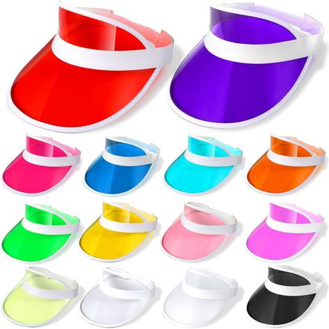 14 Pack Unisex Sun Visors Plastic Clear Cap Candy Color Transparent Tourist Visor Cap Colorful Poker Hat (White Border) at Amazon Women’s Clothing store Womens Visor, Bowling Party, Sun Visor Hat, Sun Cap, Visor Cap, Visor Hats, Sun Visor, Amazon Women, Candy Colors