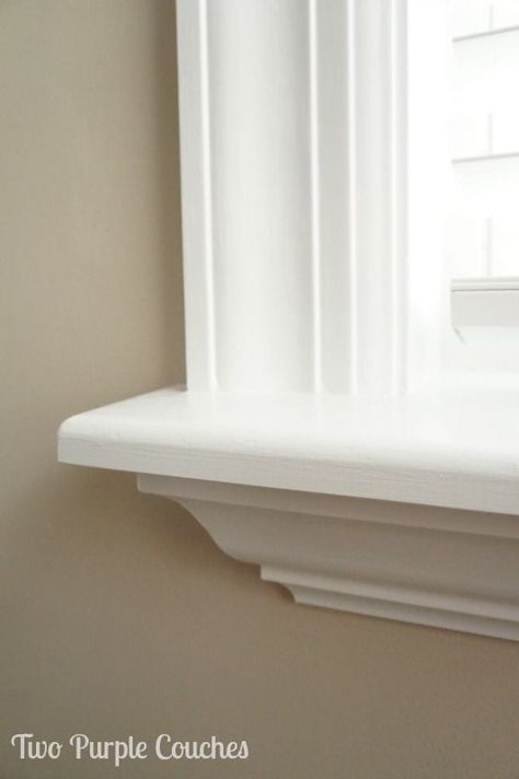 Detail of crown moulding added beneath a custom-cut window sill. Love this beautiful look! via www.twopurplecouches.com Kitchen Window Sill Ideas, Interior Window Trim, Kitchen Window Sill, Interior Window, Window Molding, Window Casing, Window Ledge, Interior Windows, Crown Moulding