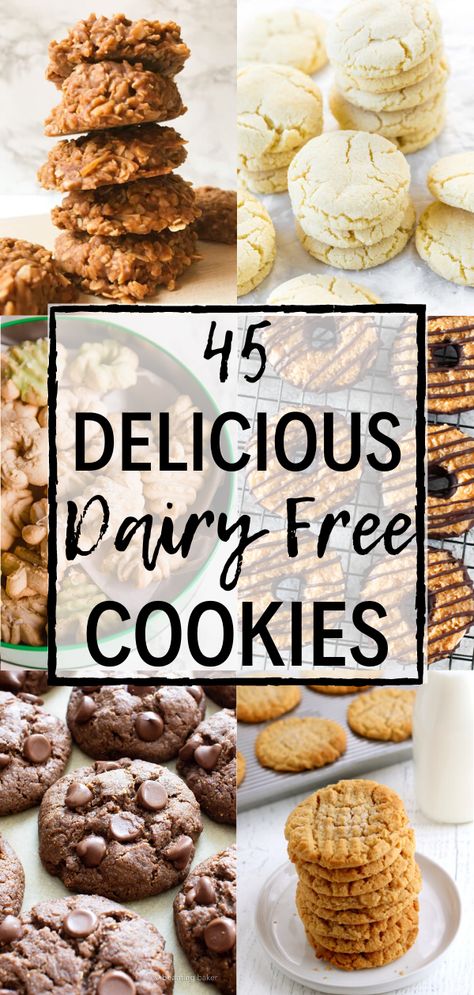 Dairy free cookie recipes are easy to make and absolutely delicious. These healthy lactose free desserts are a good mix of vegan cookies, paleo cookies, and gluten free cookies, with most being gluten free dairy free cookie recipes. There's something for everyone! Enjoy this dairy free treat recipe round-up of over 40 lactose free cookies. Gluten and dairy free recipes CAN be delicious! Be sure to pin this to your dairy free desserts board! #simplyjillicious #dairyfree #cookies Dairy Free Cookies Recipes, Lactose Free Cookies, Dairy Free Cookie Recipes, Dairy Free Cookie, Gluten Free Dairy Free Cookies, Gluten And Dairy Free Recipes, Dairy Free Desserts, Desserts Board, Lactose Free Desserts