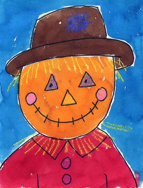 Here’s a simple way to draw a scarecrow face. PDF download available. #artprojectsforkids Directed Drawing Kindergarten, Classe D'art, Scarecrow Face, First Grade Art, Kindergarten Art Projects, October Art, Fall Art Projects, Art Projects For Kids, Art Lessons For Kids