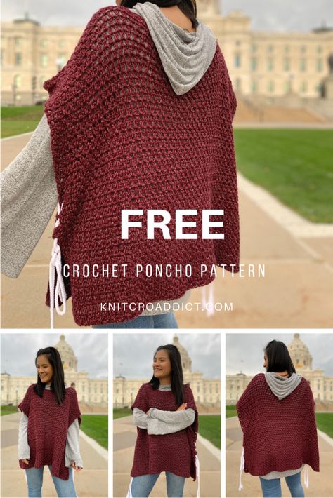 Crochet Poncho Pattern: Super Quick and EASY Crocheted Ponchos, Easy Crochet Poncho, Crochet Poncho Patterns Easy, Crochet Poncho Pattern, Ladies Crop Top, Pola Rok, Crop Top Design, Crocheted Clothes, Poncho Patterns