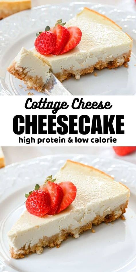 Greek Yogurt Cottage Cheese Cheesecake, Cottage Cheese High Protein Recipes, Low Calorie Yogurt, Bariatric Sweets, Cottage Cheese Cheesecake, Protein Cheesecake Recipe, Make Cottage Cheese, Low Calorie Cheesecake, Cottage Cheese Dessert Recipes