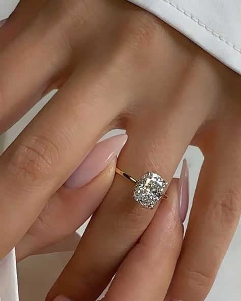 Elongated Cushion Engagement Ring Stack, Elongated Cushion Vs Radiant, Minimalist Wedding Rings, Big Wedding Rings, Elongated Cushion Cut, Cushion Cut Diamond Ring, Cute Engagement Rings, Elongated Cushion, Cushion Engagement Ring