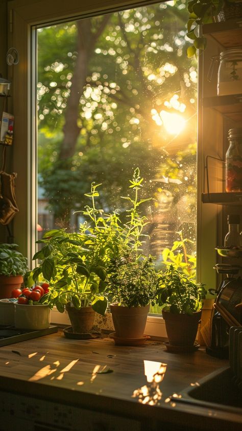 "Sunny Kitchen Greens: The warm #sunlight bathes a selection of potted #herbs and #tomatoes on a #kitchen windowsill. #plants #aiart #aiphoto #stockcake ⬇️ Download and 📝 Prompt 👉 https://stockcake.com/i/sunny-kitchen-greens_825162_985392" Garden View Kitchen, Sunny Cottage, Pot Wallpaper, Sunlight Kitchen, Spring Showers Aesthetic, Warm Light Aesthetic, Potted Herbs, Kitchen With Sunlight, Plant Vibes