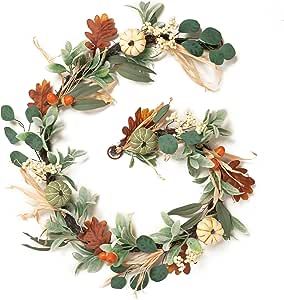 Thanksgiving Decorations Outdoor, Artificial Eucalyptus Garland, Farmhouse Table Centerpieces, Fireplace Garland, Feuille Eucalyptus, Pumpkin Garland, Artificial Pumpkins, Artificial Plants Outdoor, Door Wreaths Fall