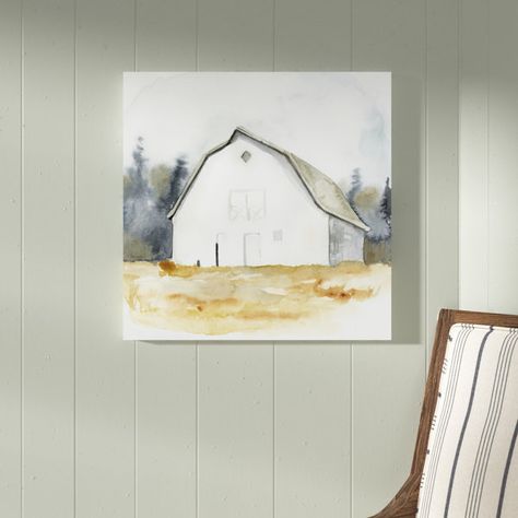 Barn Watercolor, Farmhouse White, Diy Art Projects, Hur Man Målar, White Barn, Laurel Foundry Modern Farmhouse, Watercolor Design, Wall Spaces, Framed Canvas Prints