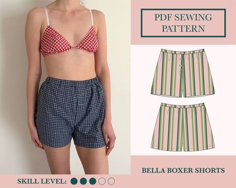 Boxer Shorts Pattern, Womens Boxer Shorts, Shorts Sewing Pattern, Shorts Sewing, Elastic Thread, Fabric Scissors, Extra Fabric, Boxer Shorts, Pdf Sewing Patterns