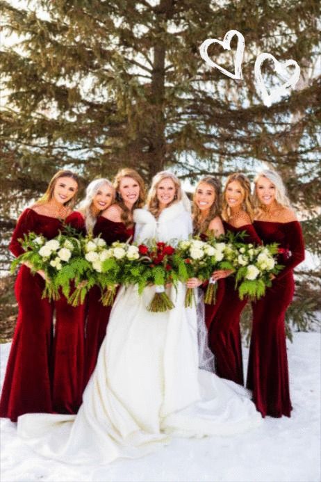 Winter Wedding Bridesmaid Dresses With Sleeves, Red Bridesmaid Dresses Christmas, Winter Wedding Red Bridesmaid Dresses, Red Bridesmaids Dresses Winter, Red Elegant Bridesmaid Dresses, Christmas Themed Bridesmaid Dresses, Christmas Themed Wedding Bridesmaids, Winter White Bridesmaid Dresses, Christmas Red Bridesmaid Dresses