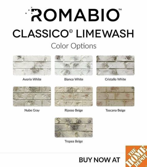 All 7 Classico Limewash paint colors and Romabio Masonry Brush, are available online st @homedepot's website with free shipping. Available in 1 quart and 4 gallons sizes. It's a one coat process with no additional primer. An easy, affordable way to transform outdated brick or stone. . . #limewash #paintedbrick #whitewash #classico #homedepot #onecoat #breathable #romabiopaints #ClassicoLimewash #RomabioClassicoLimewash #brick #brickandstone Lime Wash Brick, Interior Design Details, Limewash Paint, Exterior Makeover, Brick Colors, Exterior Remodel, Fireplace Ideas, Painted Brick, Fireplace Makeover