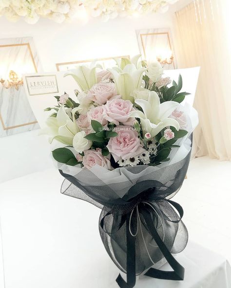 Lervish Exquisite Bouquet Collection Fresh mix Lily and pink roses Bouquet with white series wrapping. *photo contains lightness and… White Lily And Rose Bouquet, Roses And Lily Bouquet, Lily And White Rose Bouquet, Lily Rose Bouquet, Lily And Rose Bouquet, Pink Roses Bouquet, White Rose Bouquet, Pink Rose Bouquet, Fresh Flower Bouquets