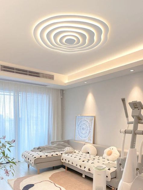 TV Wall Decor Ideas to Elevate Your Living Room - Remodr Chandelier In Bedroom Modern, Studio Ceiling Lights, Room Ceiling Design, Stunning Bedrooms, Modern Chandelier Bedroom, Fall Ceiling, Uk House, Study Decor, Neon Room