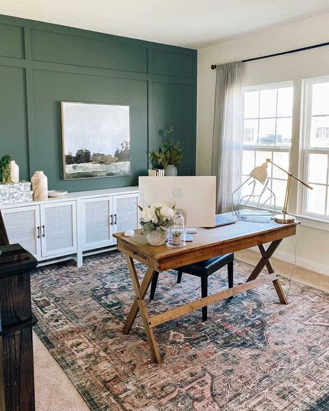 Home Office Decorating Ideas to Steal From Instagram – Clare Transitional Home Office, Office Paint Colors, Home Office Decorating Ideas, Office Remodel, Cozy Home Office, Office Decorating, Office Guest Room, Dream Office, Office Colors