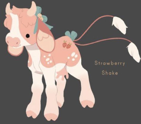 Cow Drawing, Strawberry Cow, Color Palette Challenge, Baby Cow, Cute Animal Drawings Kawaii, Cow Art, Cute Kawaii Drawings, Fantasy Creatures Art, Mythical Creatures Art