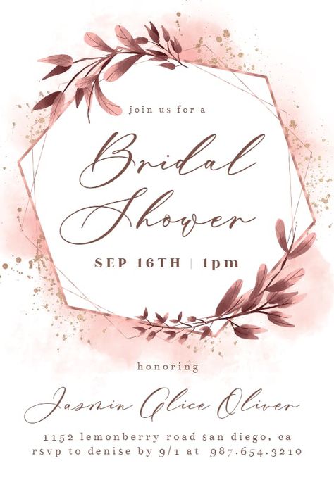 Rose Gold Invitation Template, Geometric Invitation, Baby Shower Roses, Bridal Shower Invitations Free, Boho Bridal Shower Invitations, Baby Shower Invitations Design, Rose Gold Invitations, Greetings Island, Floral Frames