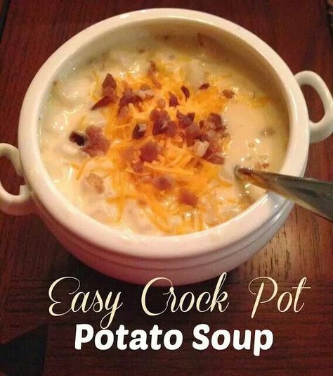 Paula Dean's crockpot potato soup recipe. Combine 1 bag frozen hash browns, 2 (14oz) cans chicken broth, 1 can cream of chicken soup, 1/2c chopped onion, 1/3tsp black pepper. Cook in crock pot on low for 5hours. Stir in 8oz block of cream cheese, cook 30 minutes, stir occasionally. Easy Crock Pot Potato Soup, Easy Crockpot Potato Soup, Crock Pot Potato Soup, Potato Soup Crockpot Recipes, Crock Pot Potato, Potato Soup Crock Pot Easy, Crockpot Potato Soup, Crockpot Potato, Crock Pot Potatoes