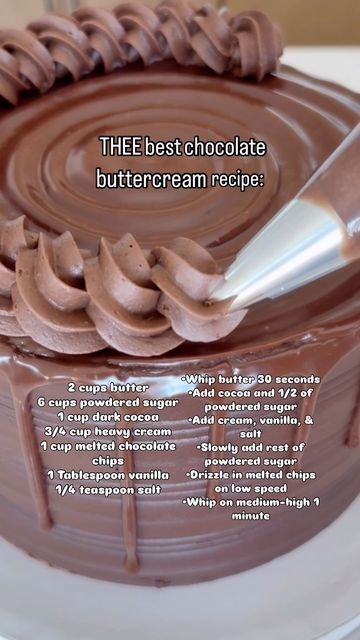 Whipped Icing Recipes, Best Chocolate Buttercream, Chocolate Buttercream Recipe, Frosting Recipes Easy, Chocolate Frosting Recipes, Cake Frosting Recipe, Chocolate Butter, Homemade Cake Recipes, Dessert Toppings